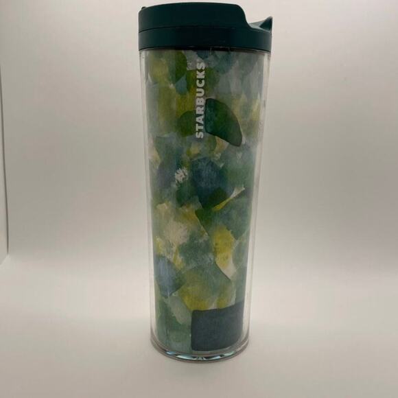 Starbucks Coffee 2012 Travel Tumbler 16 oz Insulated Cup Abstract Green and Blue - Picture 1 of 11